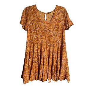 Patrons Of Peace Paisley Floral Print Mini Dress Womens Medium Boho Fit & Flare